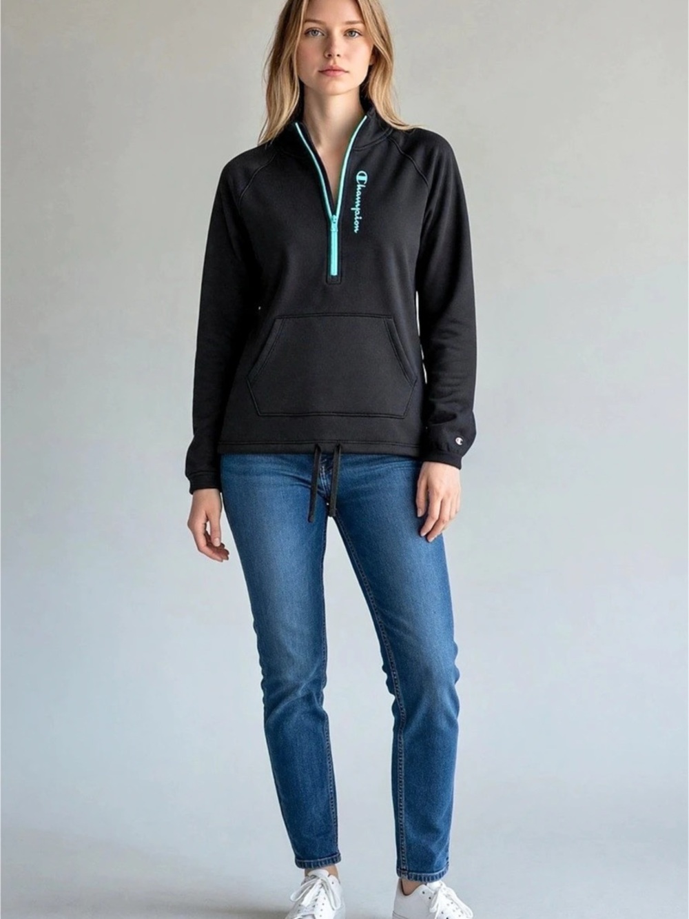 Champion Women's Fleece Mock Neck Quarter-Zip Black Hoodie